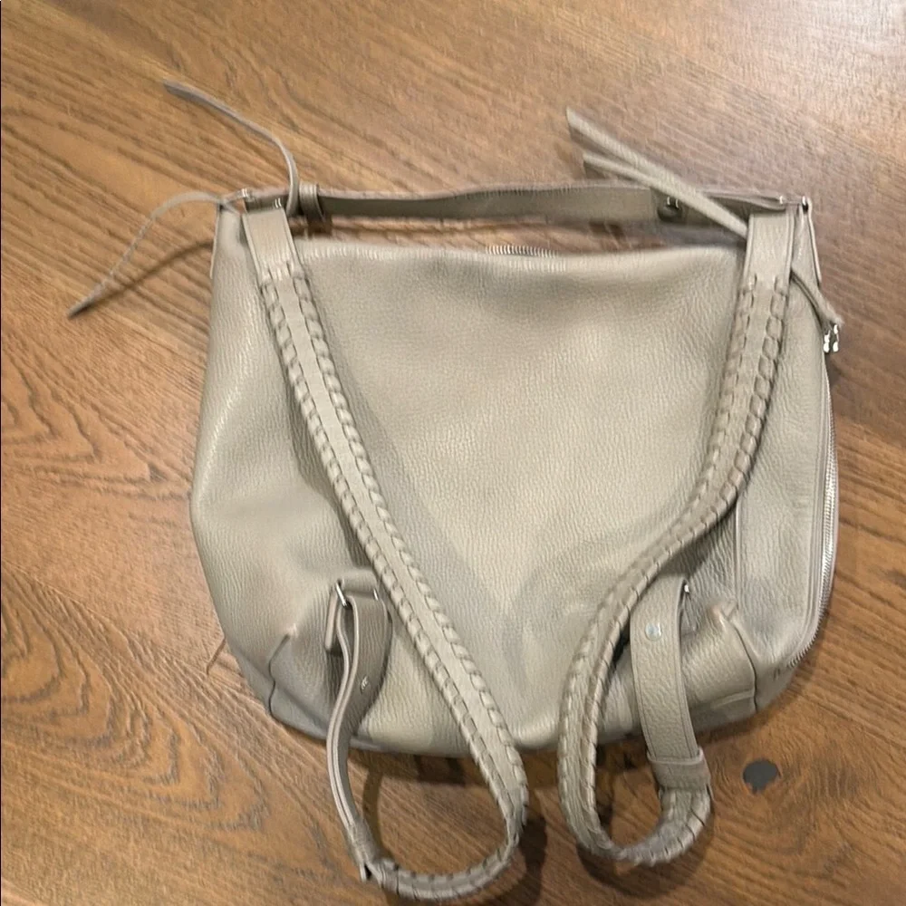 All Saints Taupe Pebbled Leather Shoulder Bag